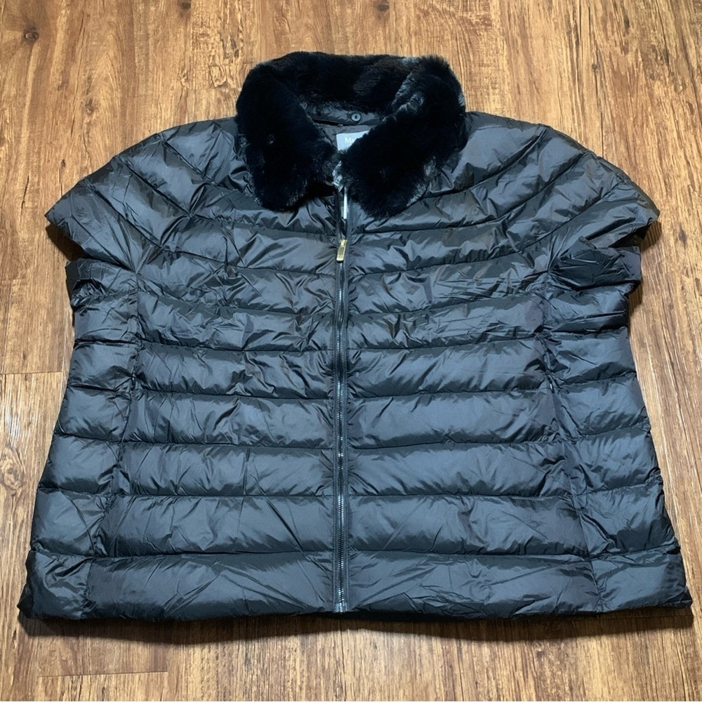 Martha Stewart Down Puffer Vest Jacket Black Full Zip Cap Sleeve SZ L NWT
